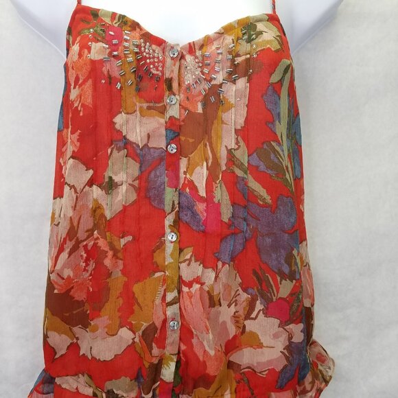 Abercrombie & Fitch Camisole Women's XS Red Floral Beaded Tank Top String A&F - Picture 4 of 14